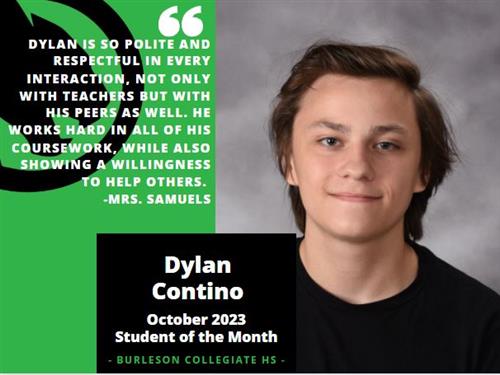 Dylan Contino - October 2023 Student of the Month