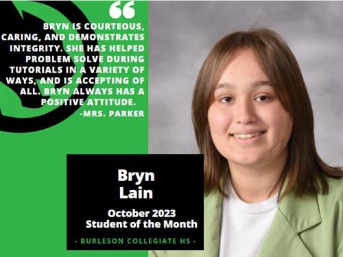 Bryn Lain - October 2023 Student of the Month