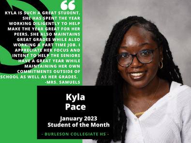 Kyla Pace Student of the Month January 2023