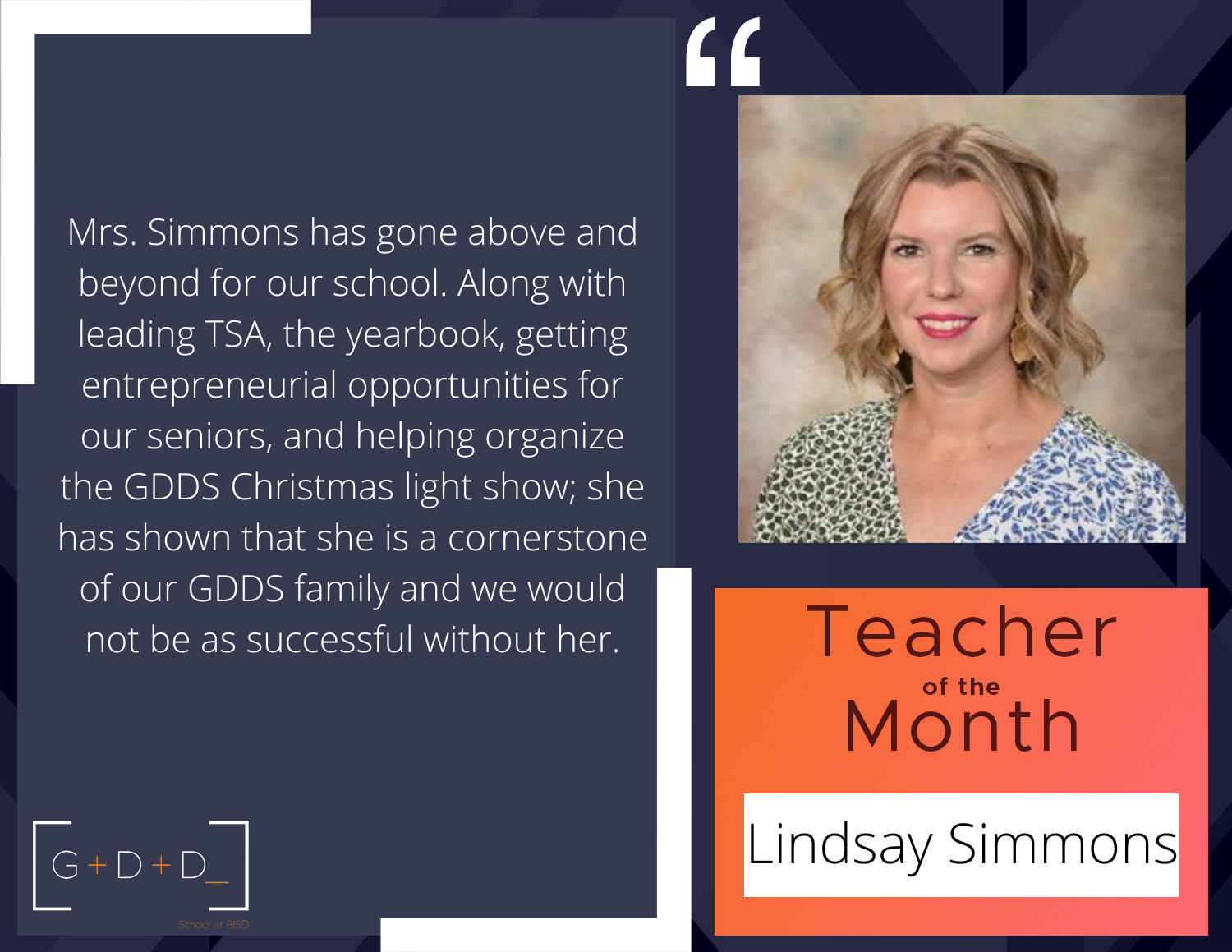 Teacher of the Month-April