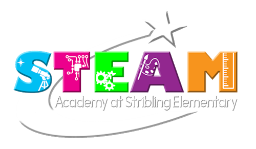 Stribling Logo Image of the word STEAM in pastel colors with a shooting star
