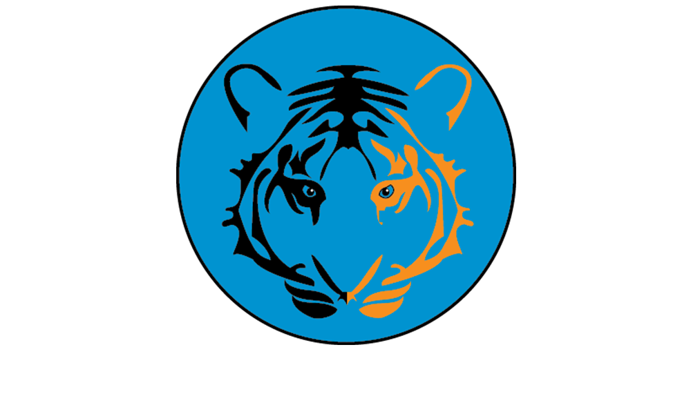 Brock Logo Image of a Black and Yellow Tiger head on a light blue background